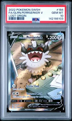 PSA 10 Galarian Perrserker V 184/196 Lost Origin Holo Pokemon Card - Gem Mint - Image 1