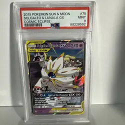 Pokemon TCG Solgaleo & Lunala GX Holo Card 75/236 Sun Moon Cosmic Eclipse PSA 9 - Image 1