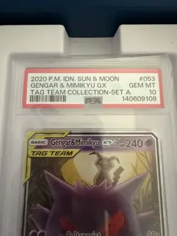 PSA 10 Gem Mint Gengar & Mimikyu GX #53 Tag Team Pokemon Card Indonesian - Image 3