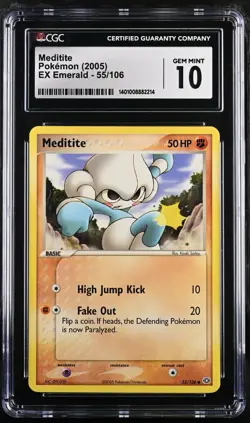 Meditite Pokemon 2005 English EX Emerald 55/106 CGC 10 Gem Mint Pokemon Card - Image 1