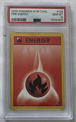 PSA 10 Fire Energy #128 Unlimited Gym Challenge- 2000 Pokemon Card - Image 1