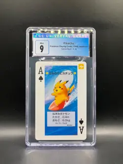 CGC 9 MINT Surfing Pikachu Pokemon Yellow Playing Card Poker Ace Spades PSA - Image 1