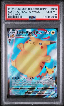 Pokemon Surfing Pikachu VMAX 009/025 Celebrations Holo PSA 10 Gem Mint - Image 1