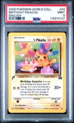 PSA 9 Mint 2000 Pokemon Birthday Pikachu English World Collection Vintage WOTC - Image 1