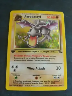 Aerodactyl 1/62 1ere edition Ptera Carte Pokemon Fossile Rare Holo Wizards - Image 1