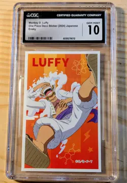 CGC 10 2024 One Piece Monkey D. Luffy Japanese Ensky Deco Sticker RARE, Gem Mint - Image 1
