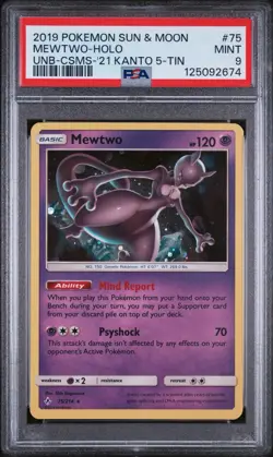 2019 POKEMON SUN & MOON UNBROKEN BONDS #75 MEWTWO HOLO PSA 9 Cosmos Mint Card - Image 1