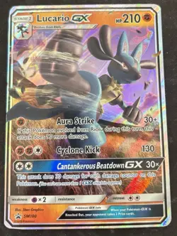 Pokemon TCG 2018 Lucario GX SM100 Ultra Rare Holo Black Star Promo - Image 1