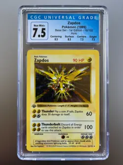 CGC 7.5 1st Edition Base Set Zapdos #16 Holo Rare Pokemon 1999 Near Mint - Image 1