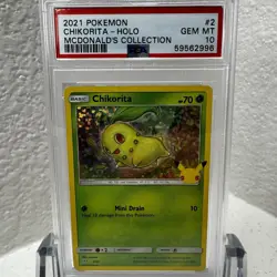 2021 POKEMON MCDONALD'S COLLECTION #2/25 CHIKORITA HOLO - PSA 10 GEM MINT - Image 1