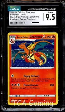 CGC 9.5 MINT+ Special Delivery Charizard SWSH075 HOLO PROMO Pokemon CENTER Card - Image 1