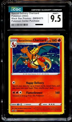 CGC 9.5 MINT+ Special Delivery Charizard SWSH075 HOLO PROMO Pokemon CENTER Card - Image 2