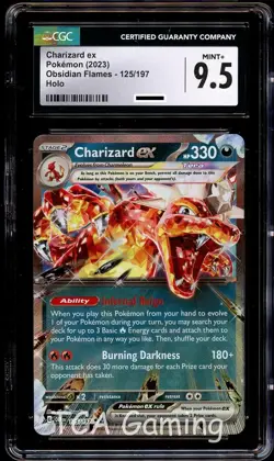 CGC 9.5 MINT+ Charizard Ex 125/197 HOLO RARE Obsidian Flames Pokemon Card - Image 1