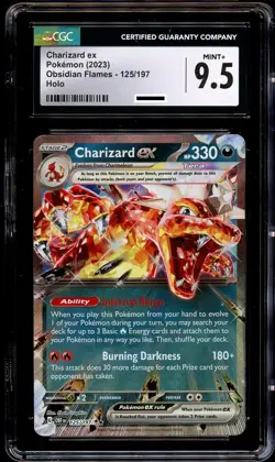 CGC 9.5 MINT+ Charizard Ex 125/197 HOLO RARE Obsidian Flames Pokemon Card - Image 2