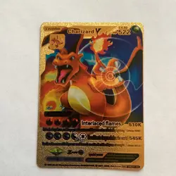 Pokemon Charizard V Gold Metal Foil SR Evolution 522 HP 166123 Attack Card - Image 1