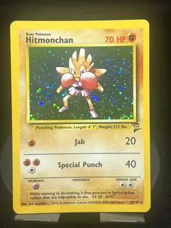 Pokemon TCG Hitmonchan 8/130 Base Set 2 Holo Rare MP - Image 1
