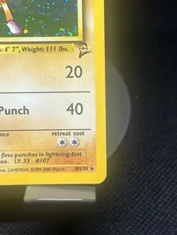 Pokemon TCG Hitmonchan 8/130 Base Set 2 Holo Rare MP - Image 4