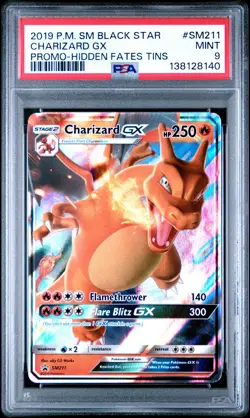 2019 POKEMON SM BLACK STAR PROMO HIDDEN FATES TINS #SM211 CHARIZARD GX PSA 9 - Image 1