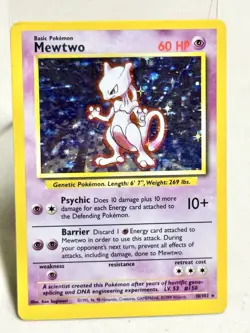 Mewtwo Pokemon Card Holo 10/102 Base Set Unlimited Rare Vintage - Image 1