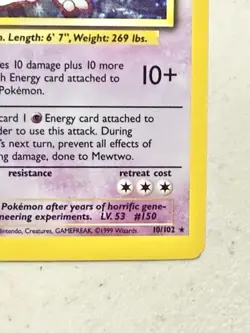 Mewtwo Pokemon Card Holo 10/102 Base Set Unlimited Rare Vintage - Image 4