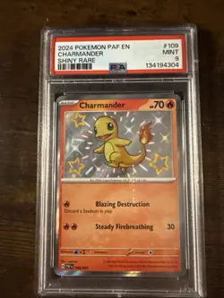 Shiny Rare - Charmander Pokemon Scarlet & Violet Paldean Fates PAF PSA 9 MINT - Image 1