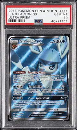 2018 POKEMON SUN & MOON ULTRA PRISM #141 FULL ART/GLACEON GX PSA 10 - Image 1
