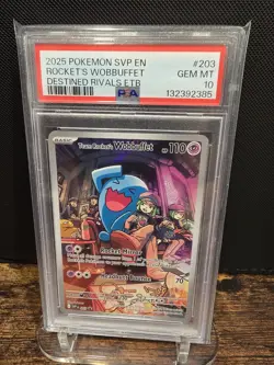 PSA 10 2025 POKEMON SVP DESTINED RIVALS ETB PROMO TEAM ROCKET'S WOBBUFFET 203 - Image 1
