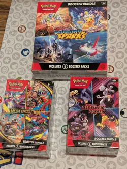 Pokemon Booster Bundle Lot of 3 Destined Mega Evolution Surging Sparks New - Image 1
