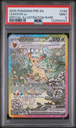 2025 POKEMON PRE EN-PRISMATIC EVOLUTIONS ILLUSTRATION RARE #144 LEAFEON EX PSA 9 - Image 1