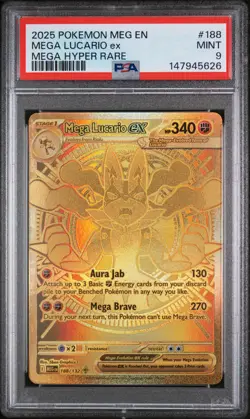 2025 Pokemon Meg En-Mega Evolution #188 Mega Lucario Ex Mega Hyper Rare PSA 9 - Image 1