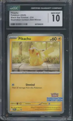 Pokemon TCG Pikachu 214 Illustration Contest 2024 Winner Promo CGC 10 - Image 1