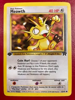 Meowth 62/82 Team Rocket Regular First Edition Pokemon Card - Image 1