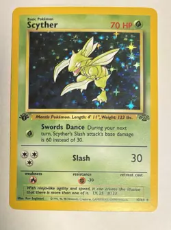 Pokemon TCG Scyther 10/64 1st Edition Jungle Holo Rare LP - Image 1
