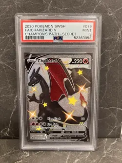 2020 POKEMON CHAMPION'S PATH SECRET #079 FA/CHARIZARD V PSA 9 + 2 PSA 8 PROMO’S - Image 3