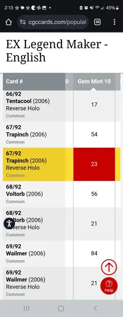 (POP 23) CGC 10 GEM MINT Pokemon EX Legend Maker STAMPED holo Trapinch 67/92 - Image 5