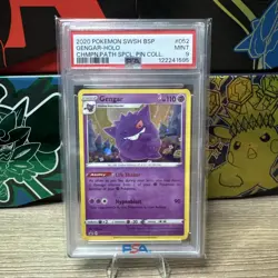 2020 POKEMON SWSH BLACK STAR PROMO 52 GENGAR HOLO CHAMPIONS PATH PIN COLL. PSA 9 - Image 1
