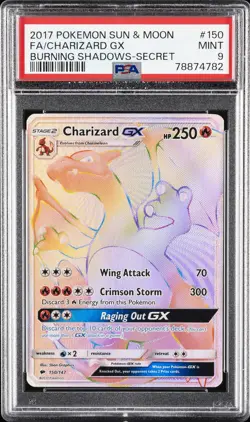 2017 POKEMON SUN & MOON BURNING SHADOWS SECRET #150 FULL ART/CHARIZARD GX PSA 9 - Image 1