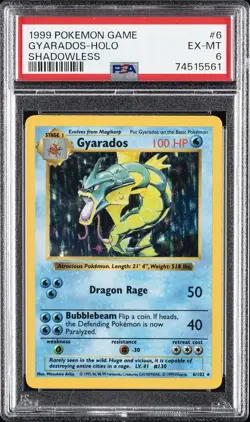 1999 POKEMON GAME SHADOWLESS #6 GYARADOS-HOLO PSA 6 - Image 1