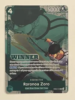 One Piece Roronoa Zoro WINNER Promo ALT ART EB02-019 Foil Rare - Image 1
