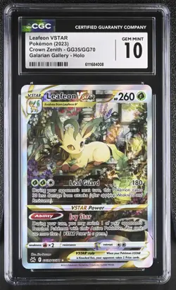 CGC 10 Leafeon Vstar GG35/GG70 Pokemon Crown Zenith Galarian Gallery - Image 1