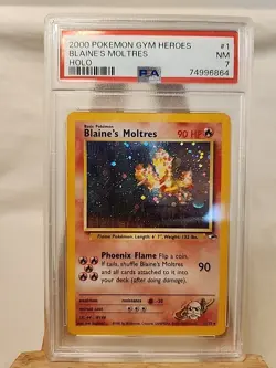 Pokemon TCG Gym Heroes Blaine's Moltres Holo Rare 001/132 PSA 7 2000 HP 90 - Image 1