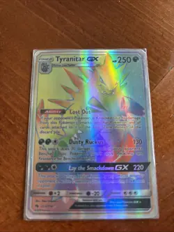 Pokemon Tyranitar GX Card 223/214 Sm-Lost Thunder Secret Rainbow Holo Rare - Image 1