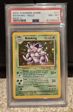 Base Set 2 Nidoking Holo (PSA 8) 11/130 Pokemon Card WOTC 1999 - Image 1