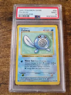 1999 Pokemon Base Set TCG Poliwag Shadowless PSA 9 Mint 59/102 - Image 1