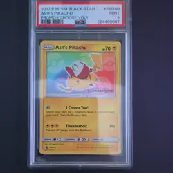Pokemon TCG Ash's Pikachu Basic Regular Promo SM Black Star SM108 2017 PSA 9 - Image 1