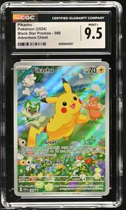 Pokemon TCG GRADED 2024 Pikachu 88 Adventure Chest BSP M+ 9.5 CGC ENG - Image 1