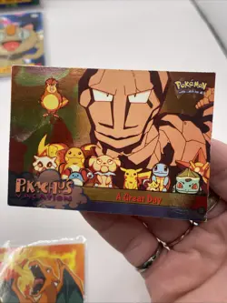 Pokemon TOPPS Pikachu’s Vacation Movie A Great Day Holo Foil Blue Logo - Image 1