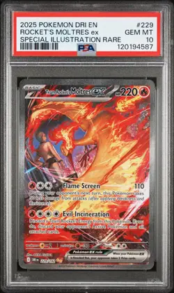 2025 POKEMON DRI EN-DESTINED RIVALS #229 TEAM ROCKET'S MOLTRES EX PSA 10 - Image 1