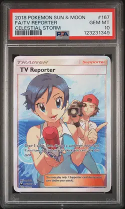 2018 POKEMON SUN & MOON CELESTIAL STORM #167 FULL ART/TV REPORTER PSA 10 - Image 1