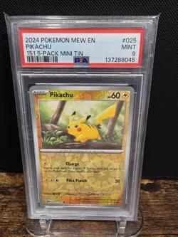 PSA 9 2024 POKEMON MEW EN-151 | 151 5-PACK MINI TIN PIKACHU 025 - Image 1